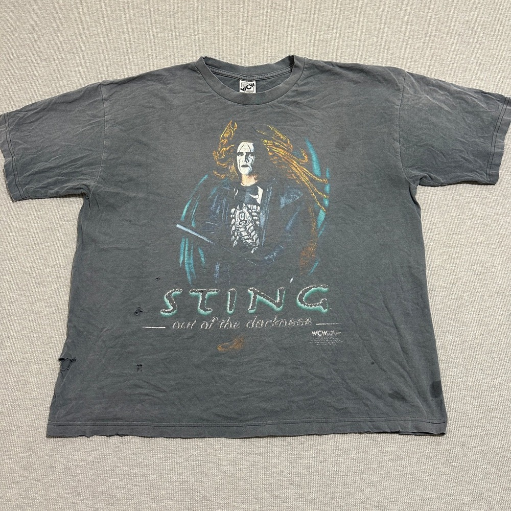 Vintage‎ 1998 WCW Sting Out of the Darkness T-Shirt XL Faded Black Wrestling Tee